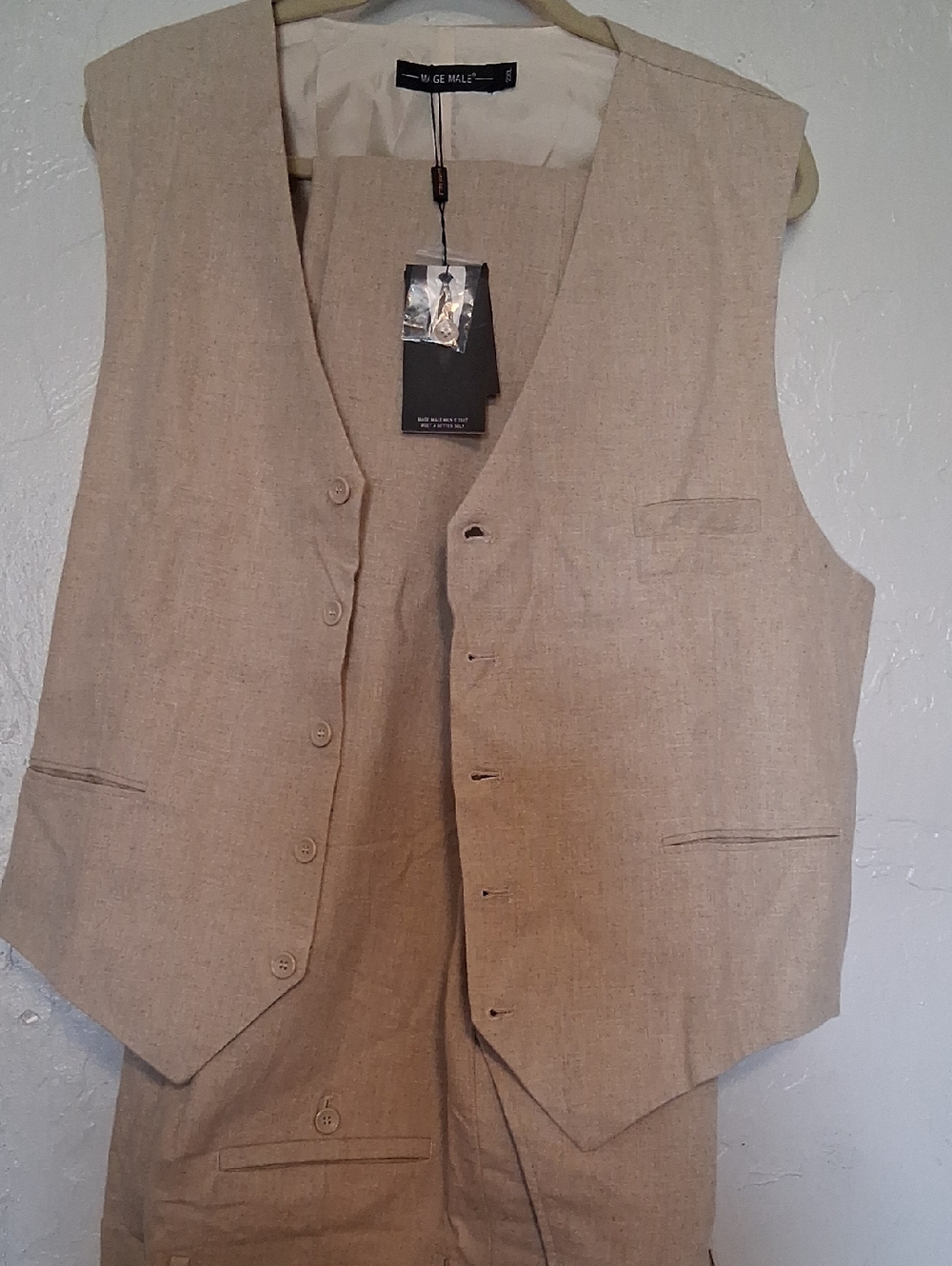 Men's Beige Linen Blend Vest by M-OR-ME?